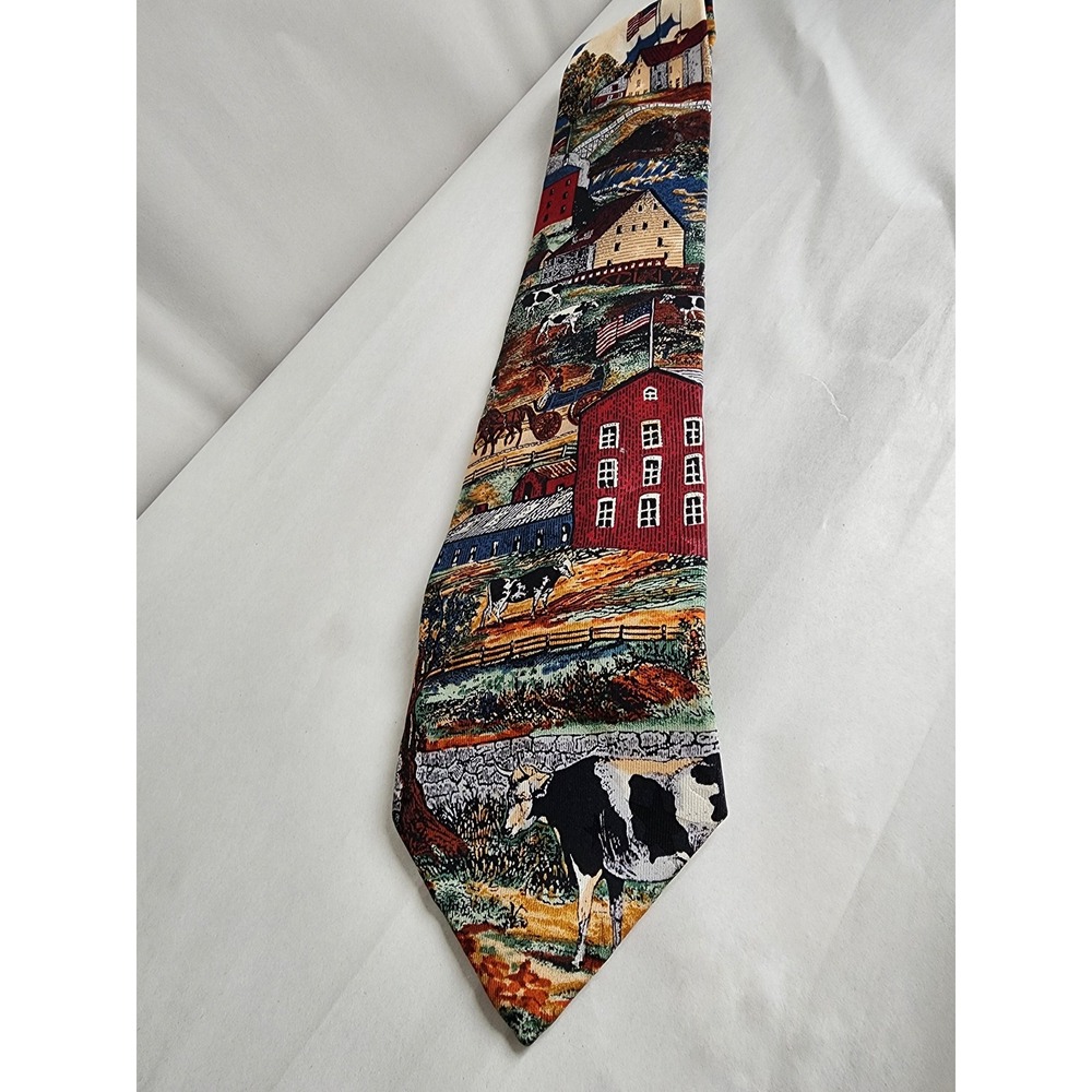 Tango by Max Raab Mens Silk Tie Americana Country Farm Barn Cow Novelty Print
